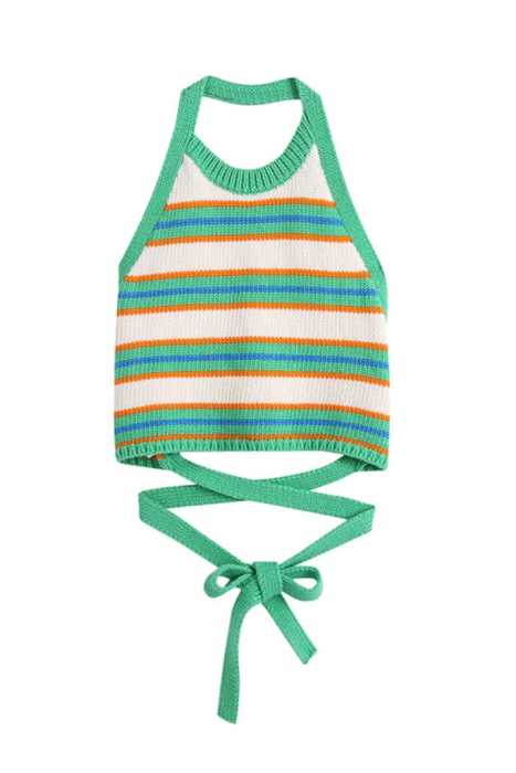 Henley Halter Tie Back Top in Green