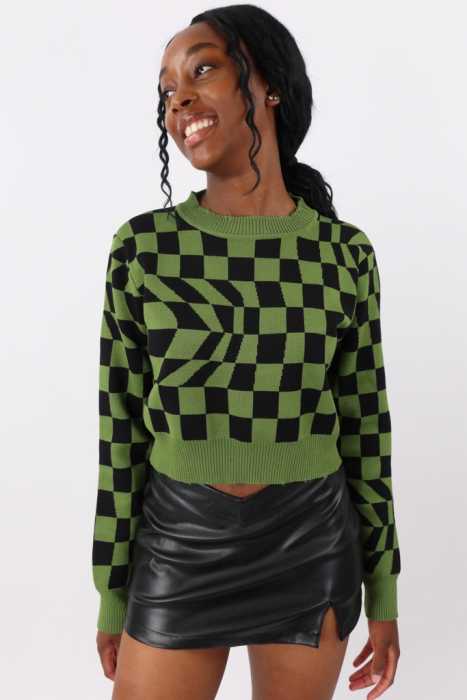 Neriss Check Knit Top in Green