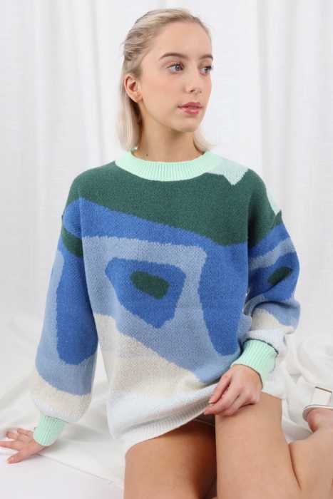 Cairo Swirl Knit Jumper in Blue