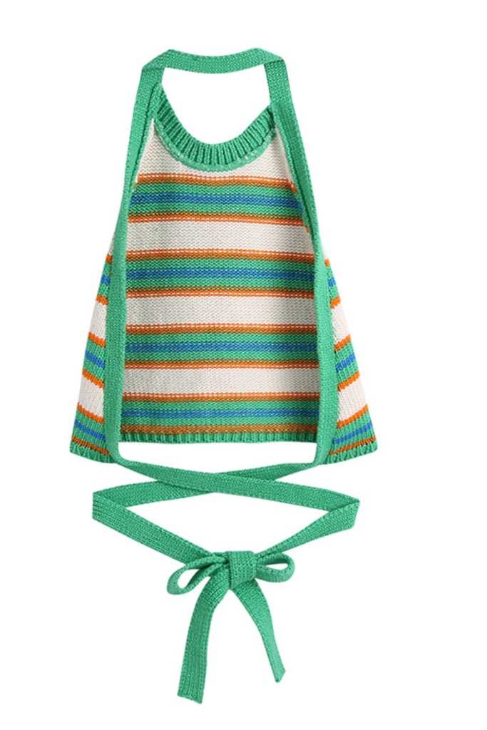 Henley Halter Tie Back Top in Green