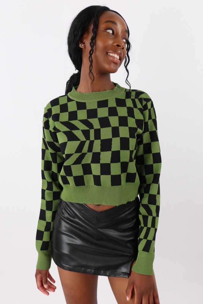 Neriss Check Knit Top in Green