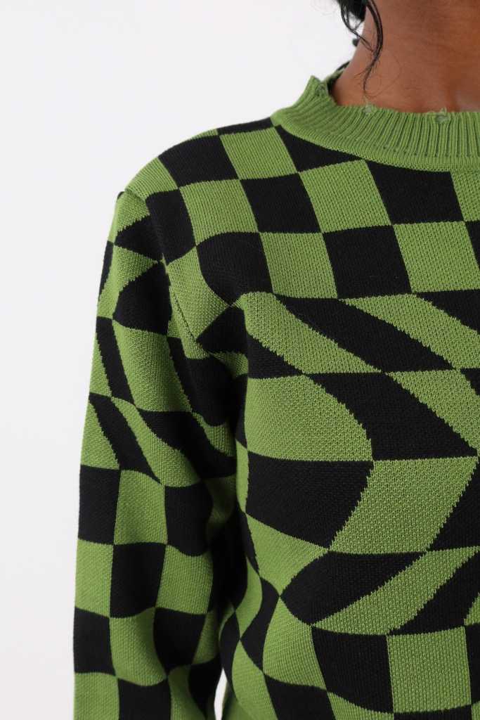 Neriss Check Knit Top in Green