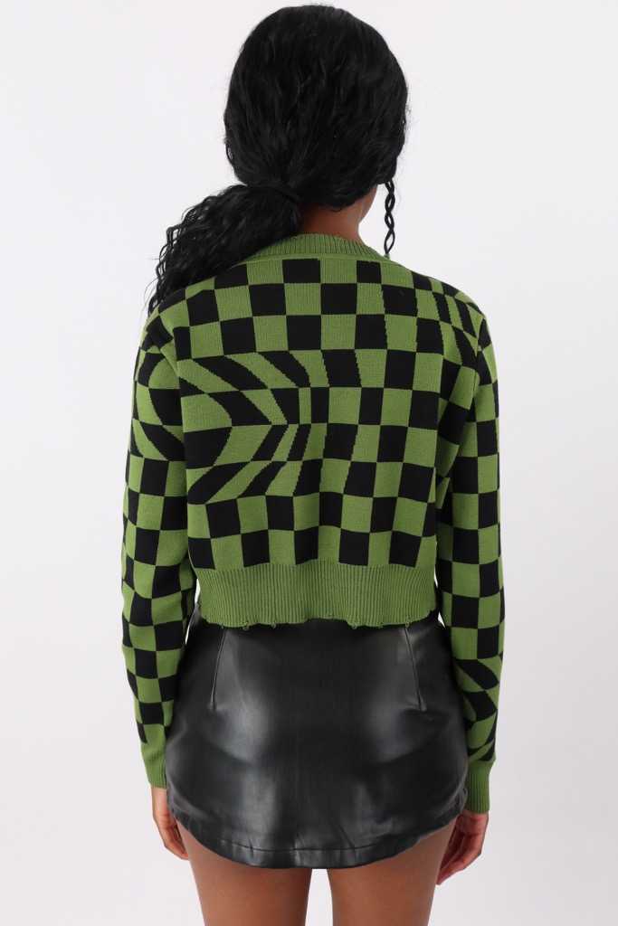 Neriss Check Knit Top in Green
