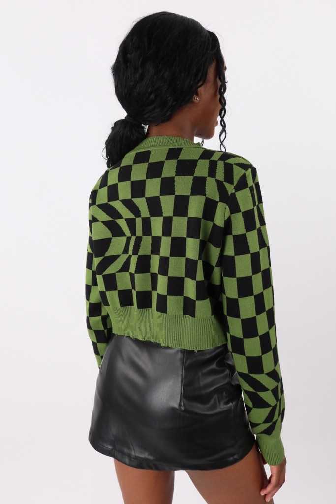 Neriss Check Knit Top in Green