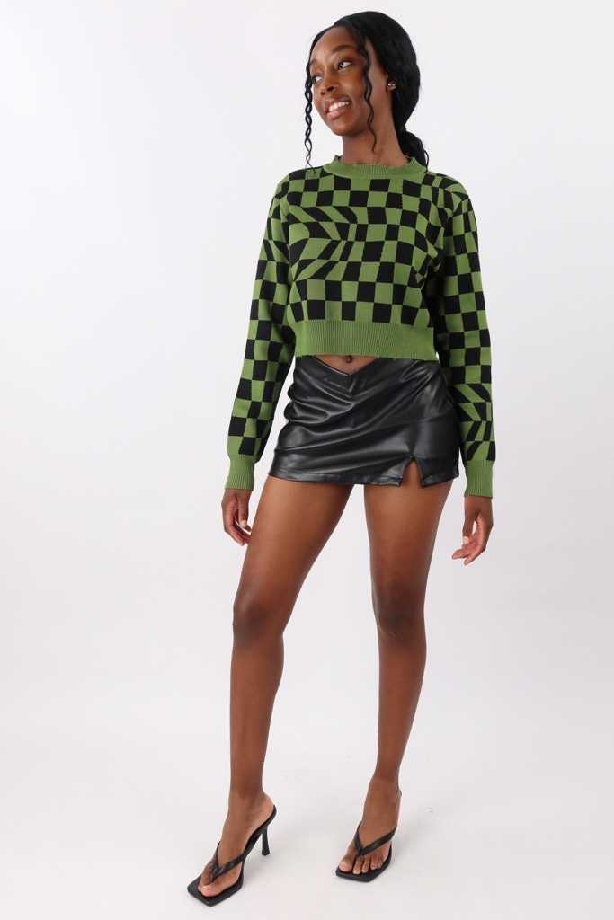 Neriss Check Knit Top in Green