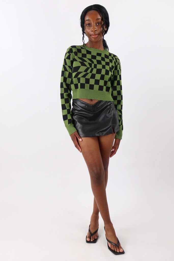 Neriss Check Knit Top in Green