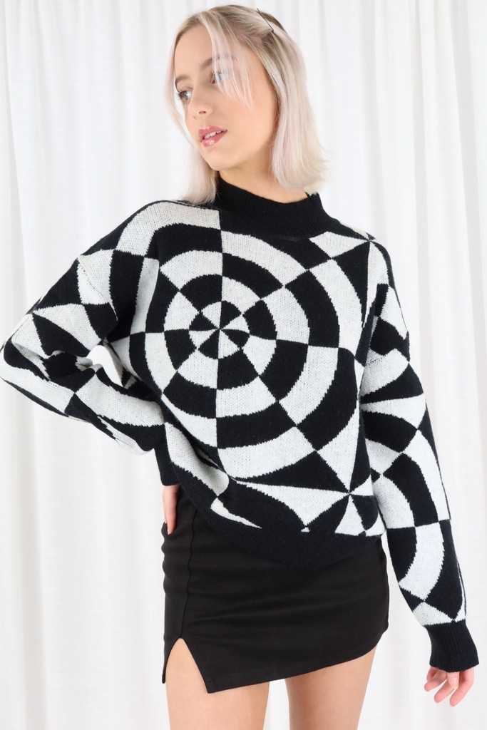 Kenji Geo Knit Jumper in Black