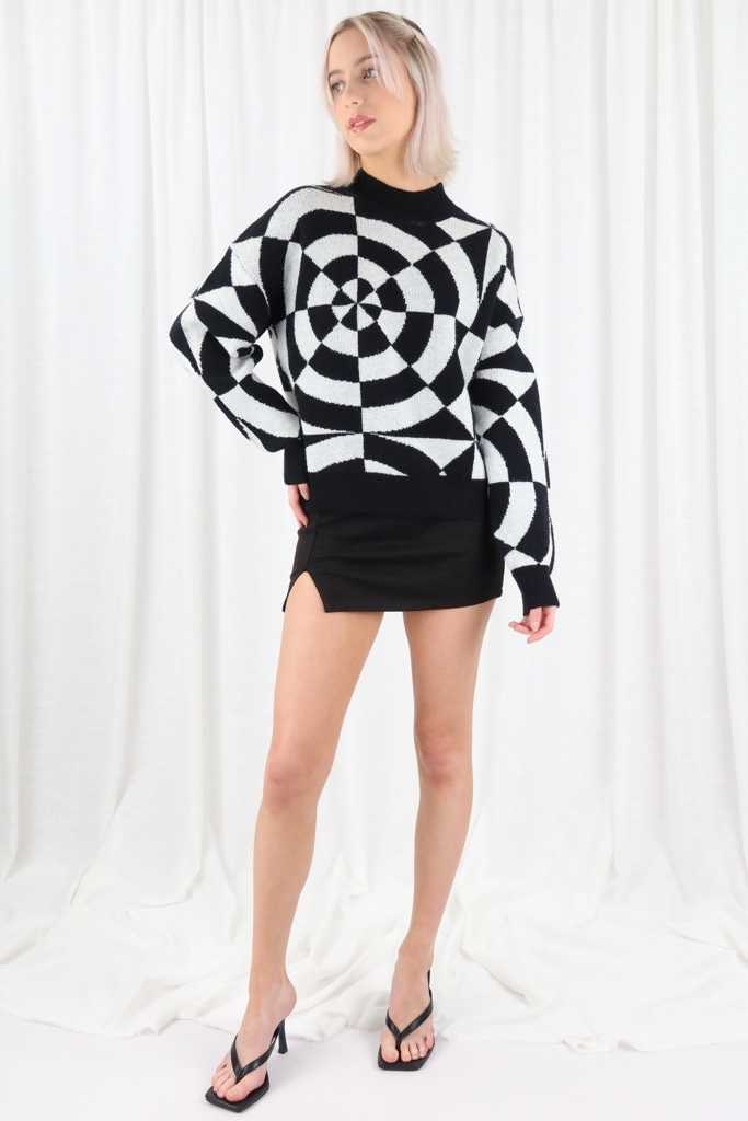 Kenji Geo Knit Jumper in Black