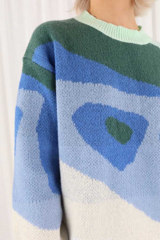 Cairo Swirl Knit Jumper in Blue