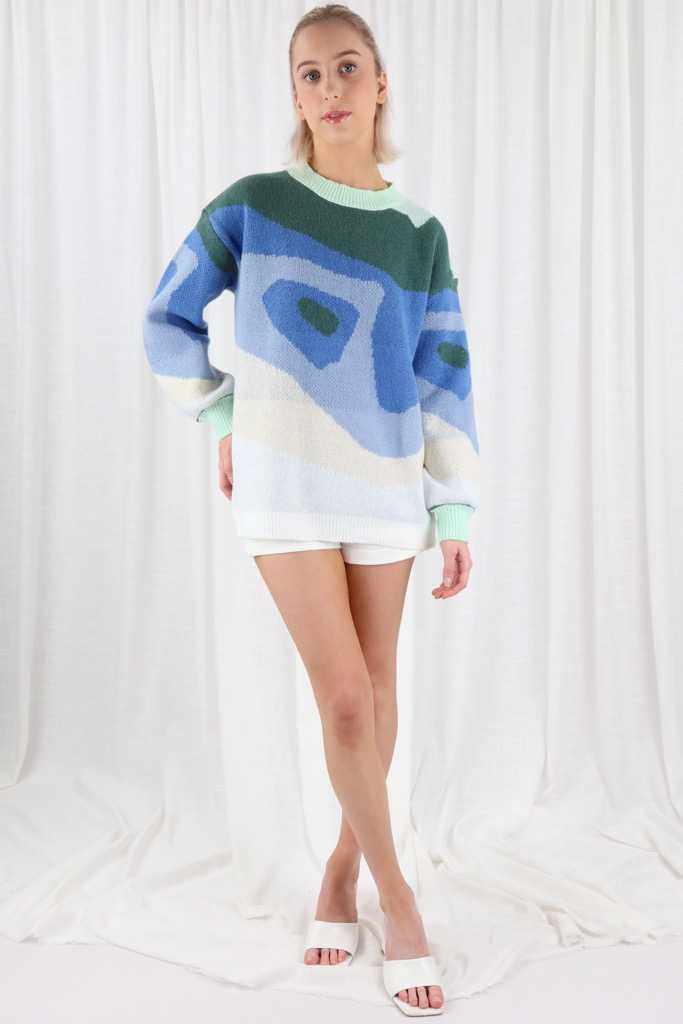 Cairo Swirl Knit Jumper in Blue