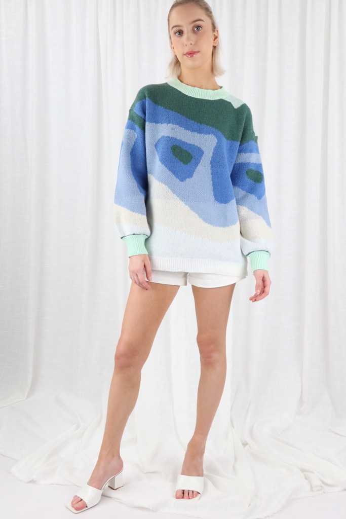 Cairo Swirl Knit Jumper in Blue