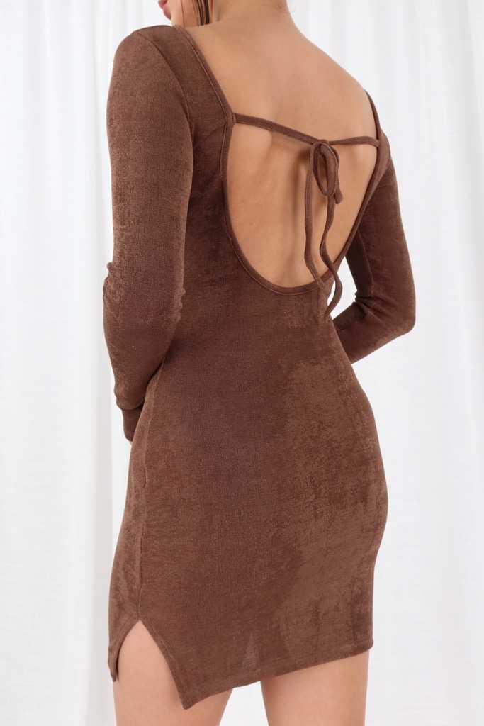 Shay Open Back Dress in Brown