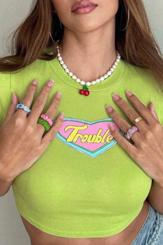 Trouble Baby Tee in Green