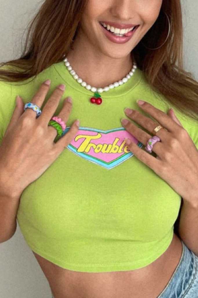 Trouble Baby Tee in Green