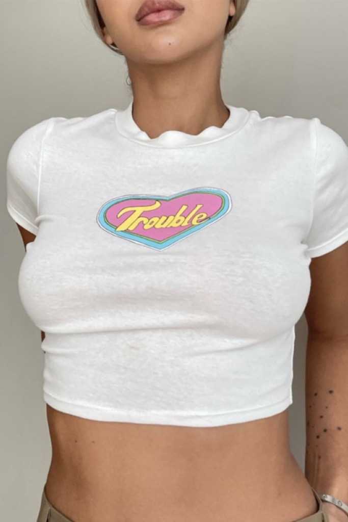 Trouble Baby Tee in White