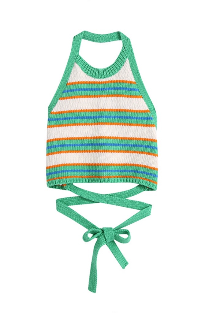 Henley Halter Tie Back Top in Green